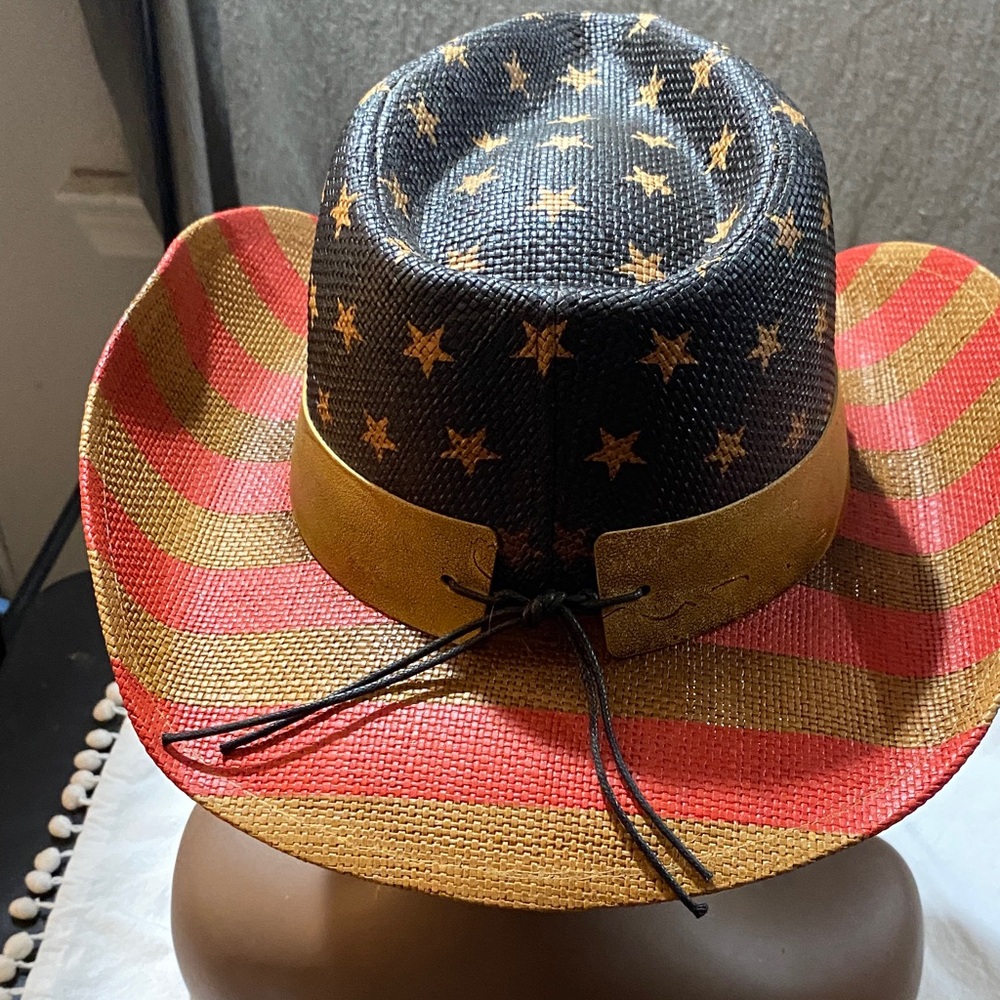 Patriotic Straw Cowboy Hat - Red, Gold, Black